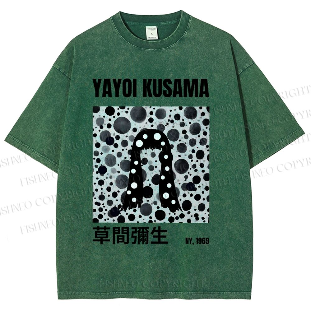 Unisex Yayoi Kusama Polka Dot Artistic Avatar Printed Washed Tee