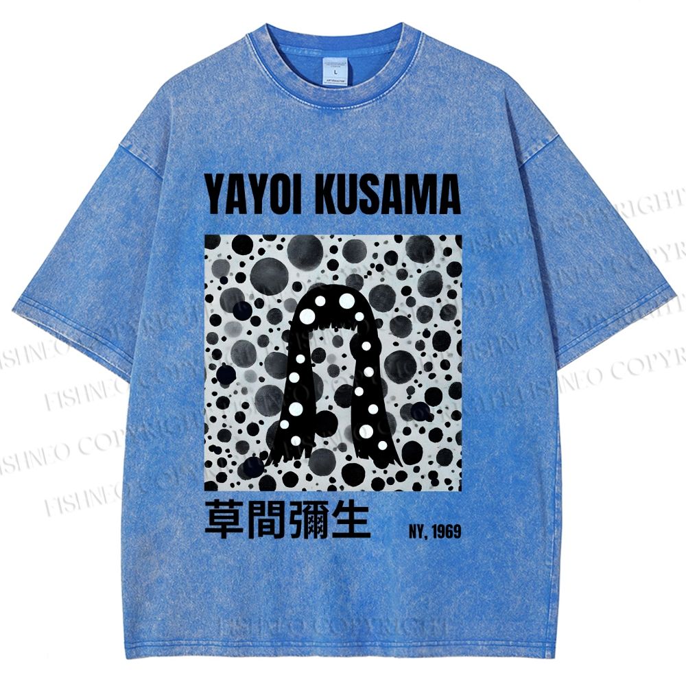 Unisex Yayoi Kusama Polka Dot Artistic Avatar Printed Washed Tee