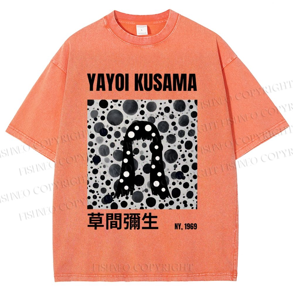 Unisex Yayoi Kusama Polka Dot Artistic Avatar Printed Washed Tee
