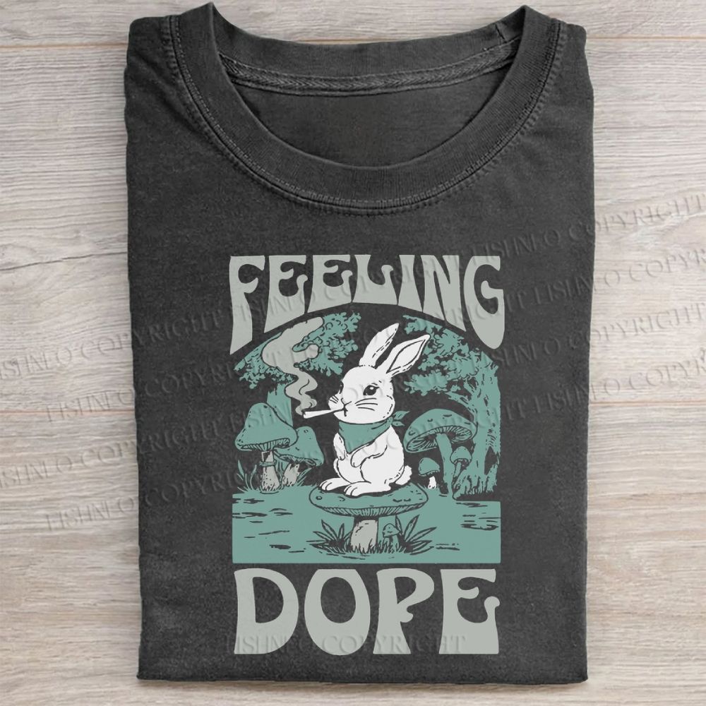 Unisex Bunny Feeling Dope Rabbit Vintage Washed Folded T-shirt
