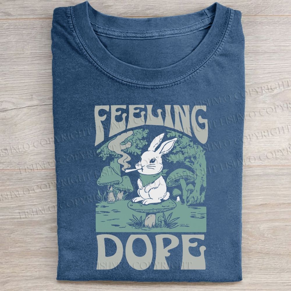 Unisex Bunny Feeling Dope Rabbit Vintage Washed Folded T-shirt