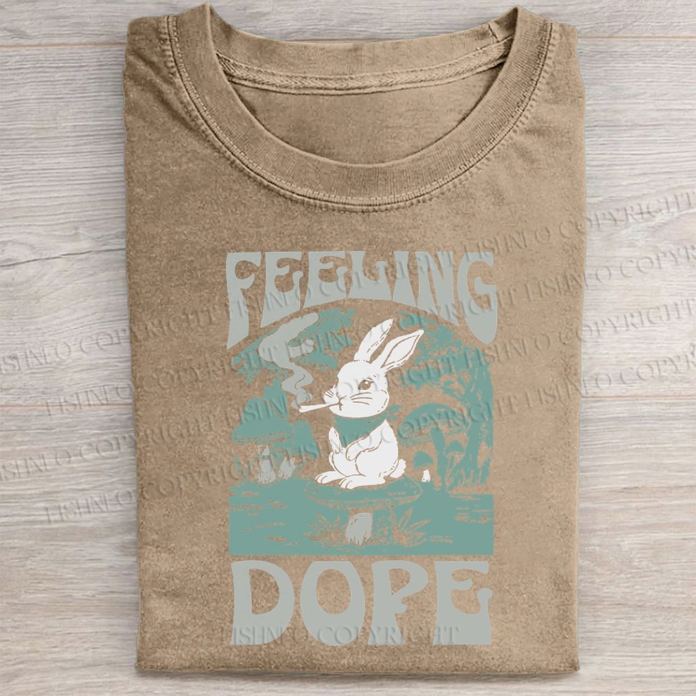 Unisex Bunny Feeling Dope Rabbit Vintage Washed Folded T-shirt