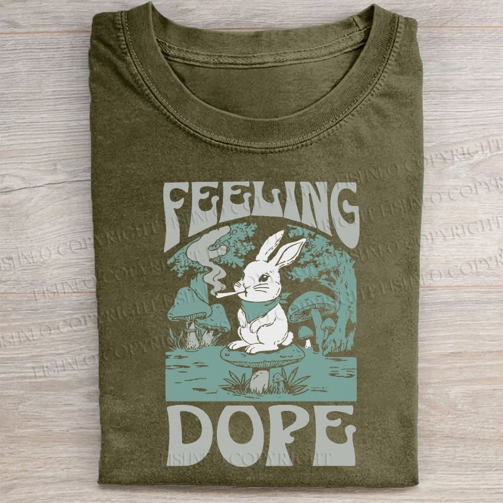 Unisex Bunny Feeling Dope Rabbit Vintage Washed Folded T-shirt