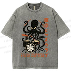 Unisex Octopus Tokyo Jazz Club Printed Washed Tee