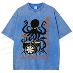 Unisex Octopus Tokyo Jazz Club Printed Washed Tee