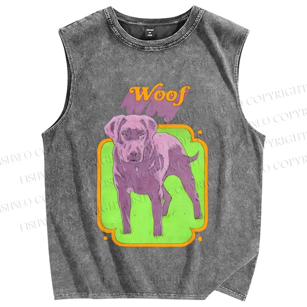 Unisex Woof Printed Washed Tank Top