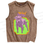 Unisex Woof Printed Washed Tank Top