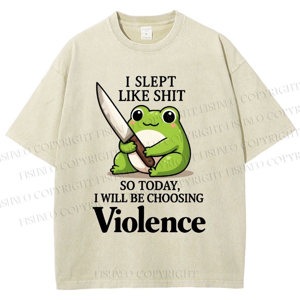 Unisex I Will Be Choosing Violence Frog Printed Washed Tee