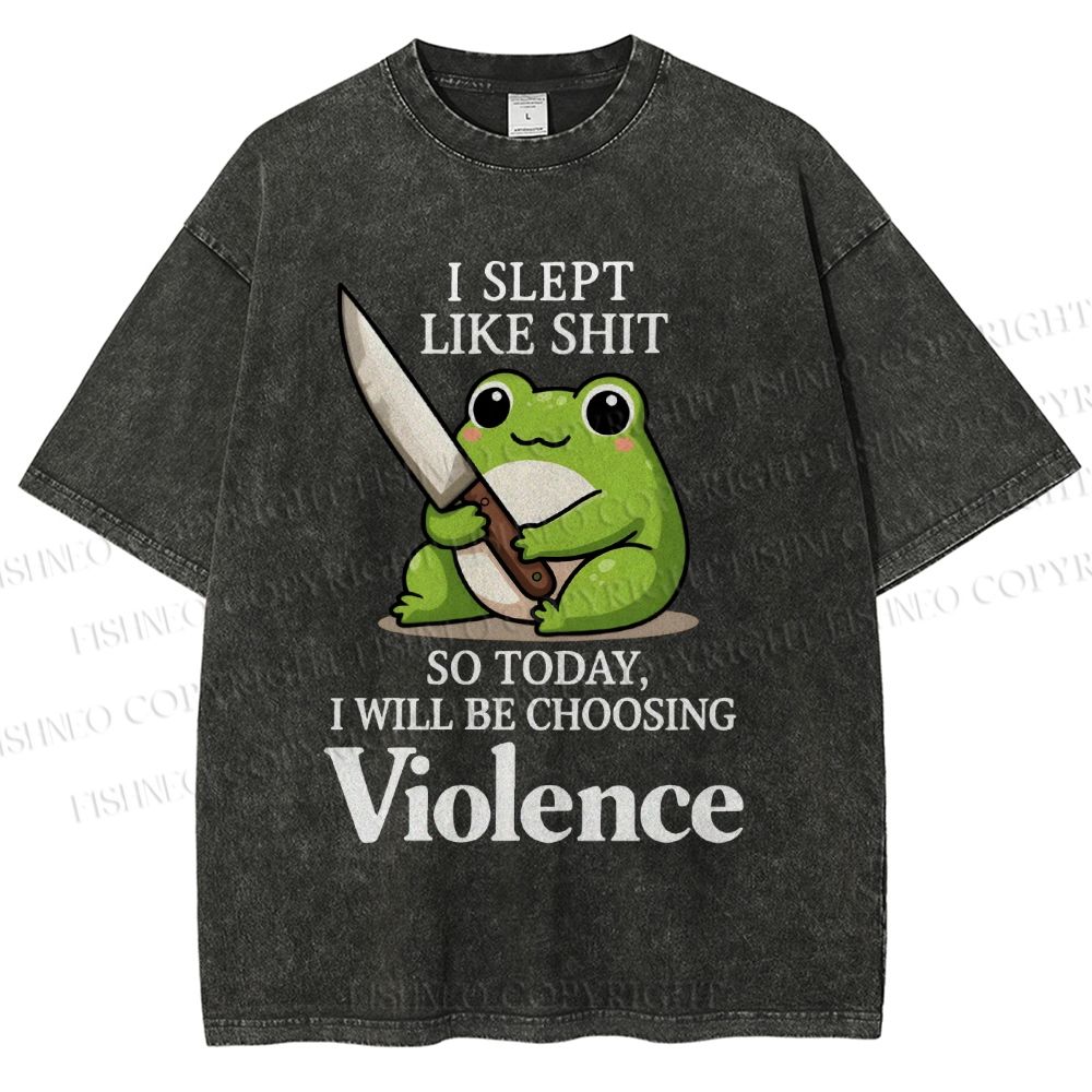 Unisex I Will Be Choosing Violence Frog Printed Washed Tee