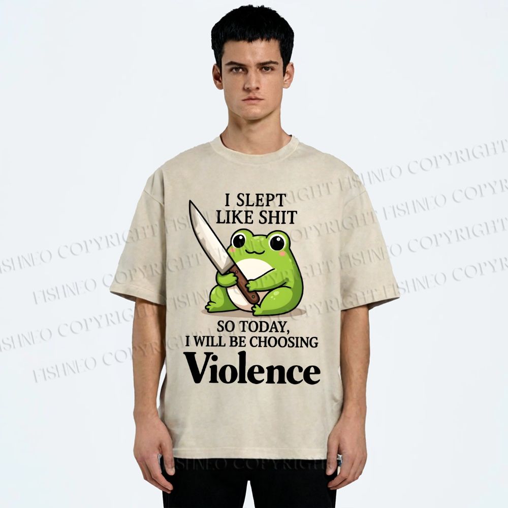 Unisex I Will Be Choosing Violence Frog Printed Washed Tee