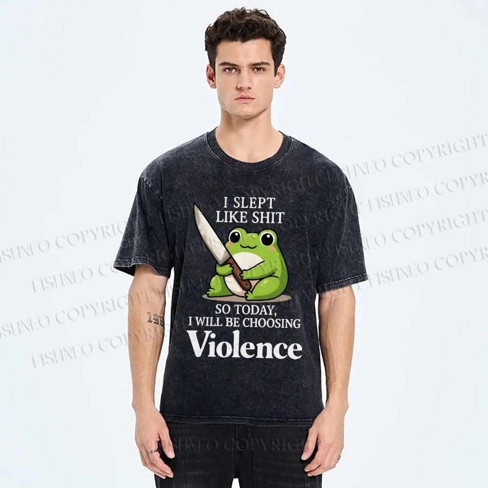 Unisex I Will Be Choosing Violence Frog Printed Washed Tee
