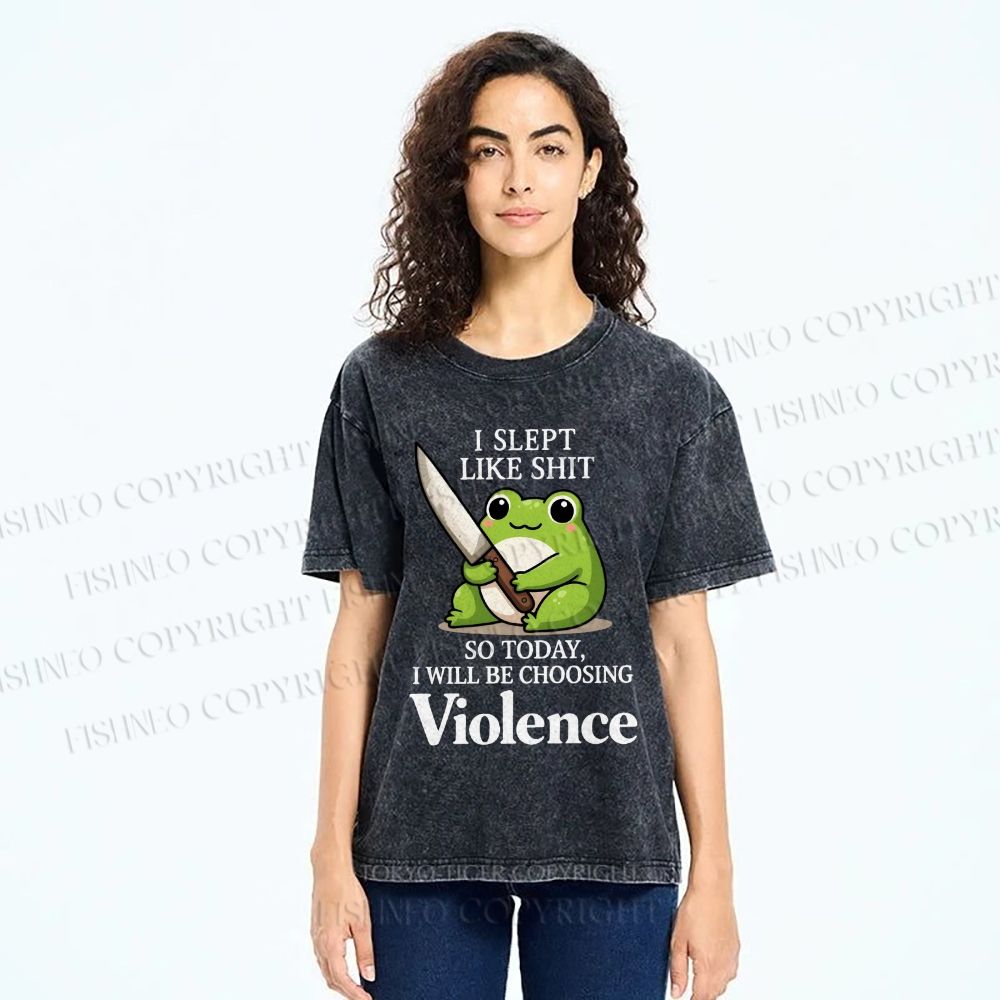 Unisex I Will Be Choosing Violence Frog Printed Washed Tee