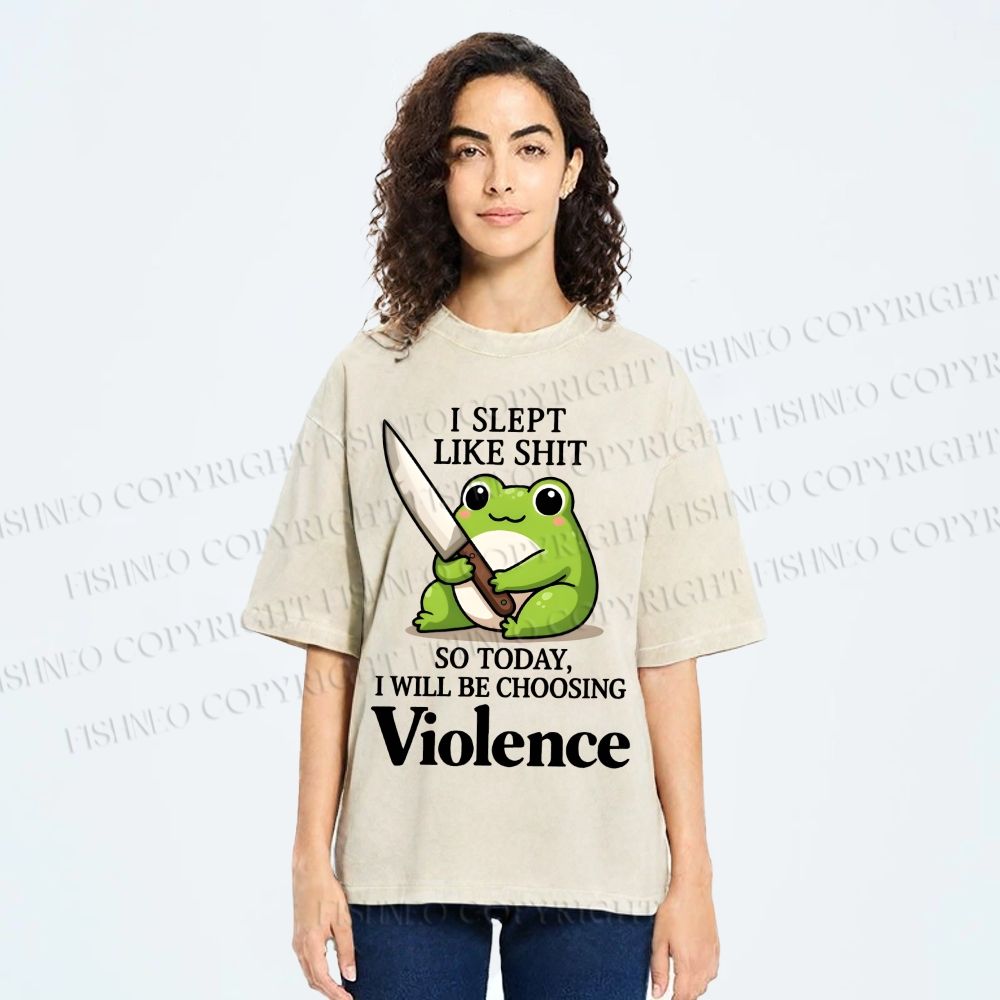 Unisex I Will Be Choosing Violence Frog Printed Washed Tee