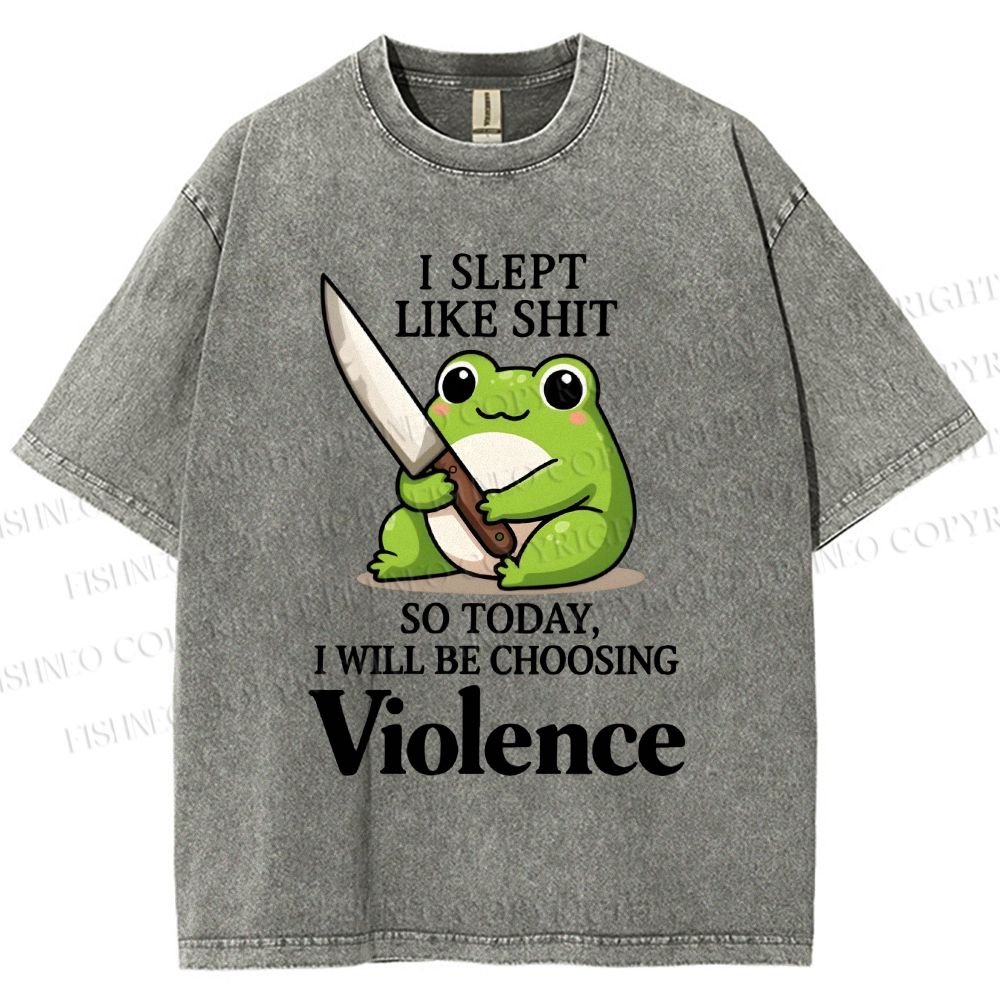 Unisex I Will Be Choosing Violence Frog Printed Washed Tee