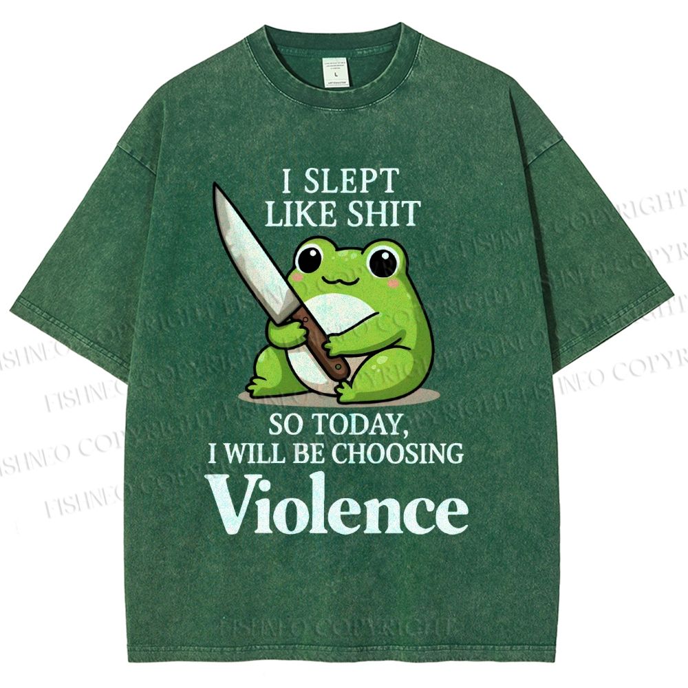 Unisex I Will Be Choosing Violence Frog Printed Washed Tee