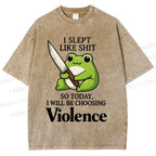 Unisex I Will Be Choosing Violence Frog Printed Washed Tee