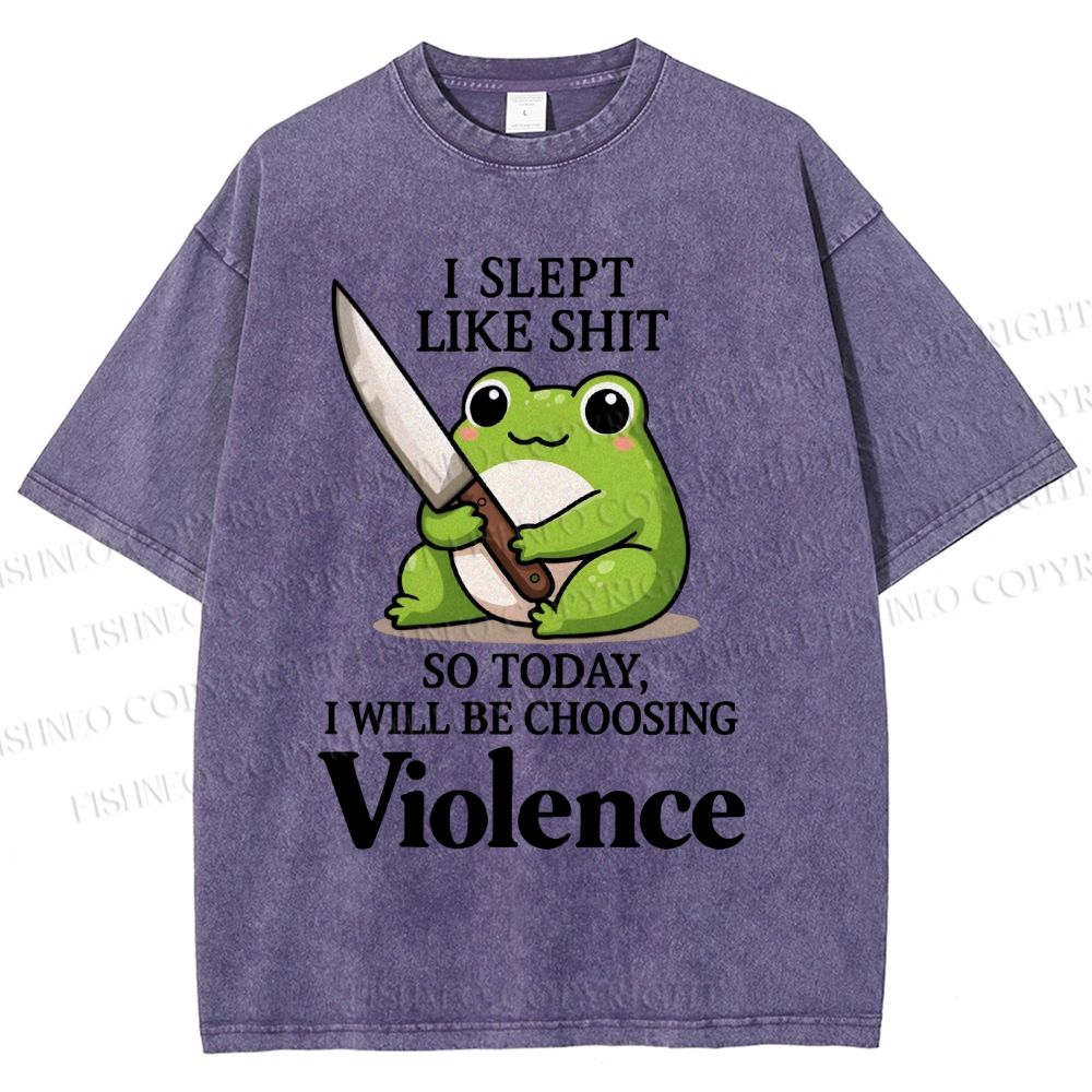 Unisex I Will Be Choosing Violence Frog Printed Washed Tee