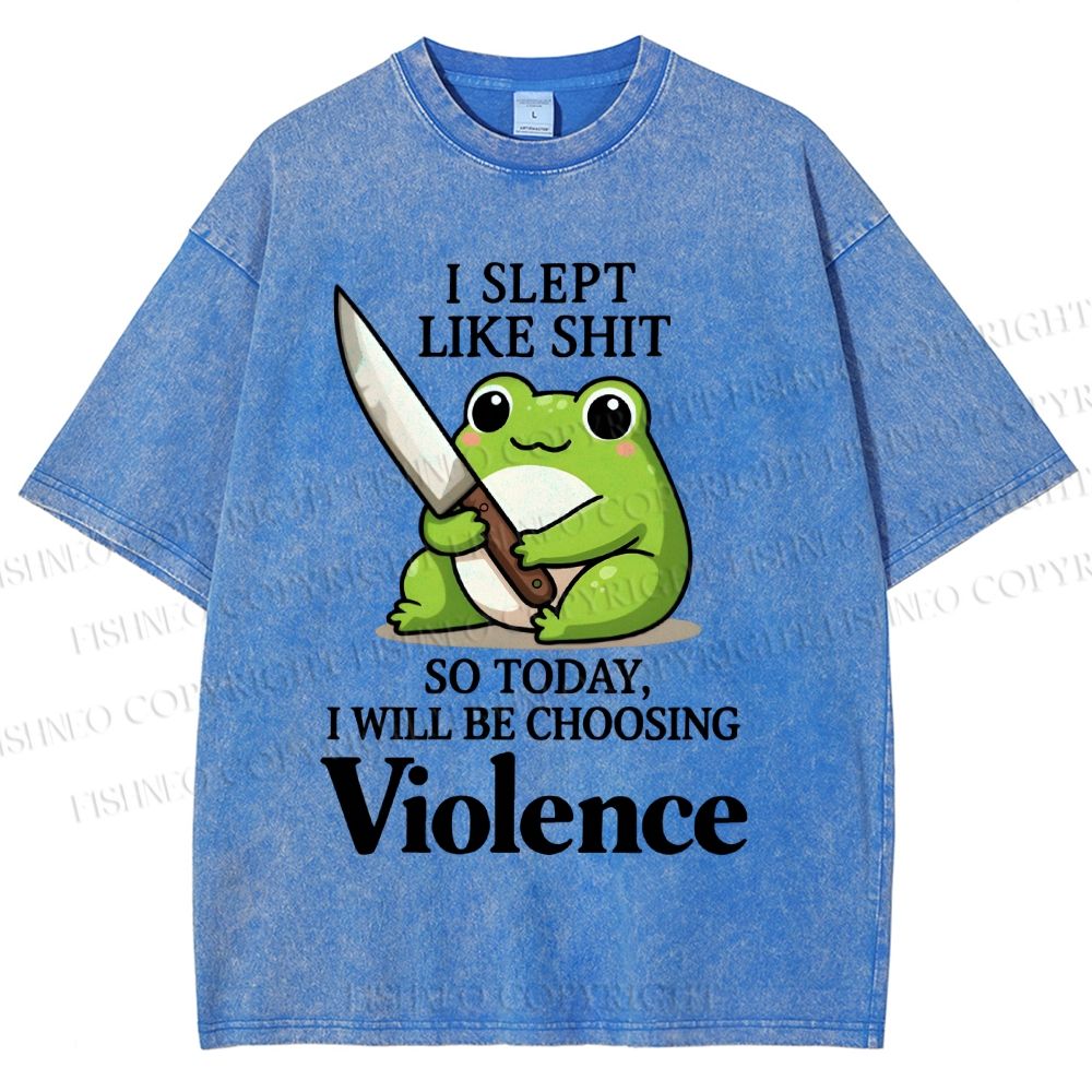 Unisex I Will Be Choosing Violence Frog Printed Washed Tee