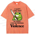 Unisex I Will Be Choosing Violence Frog Printed Washed Tee