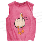 Unisex Duck You Printed Washed Tank Top