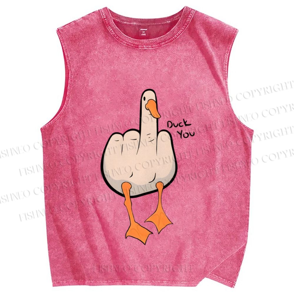 Unisex Duck You Printed Washed Tank Top