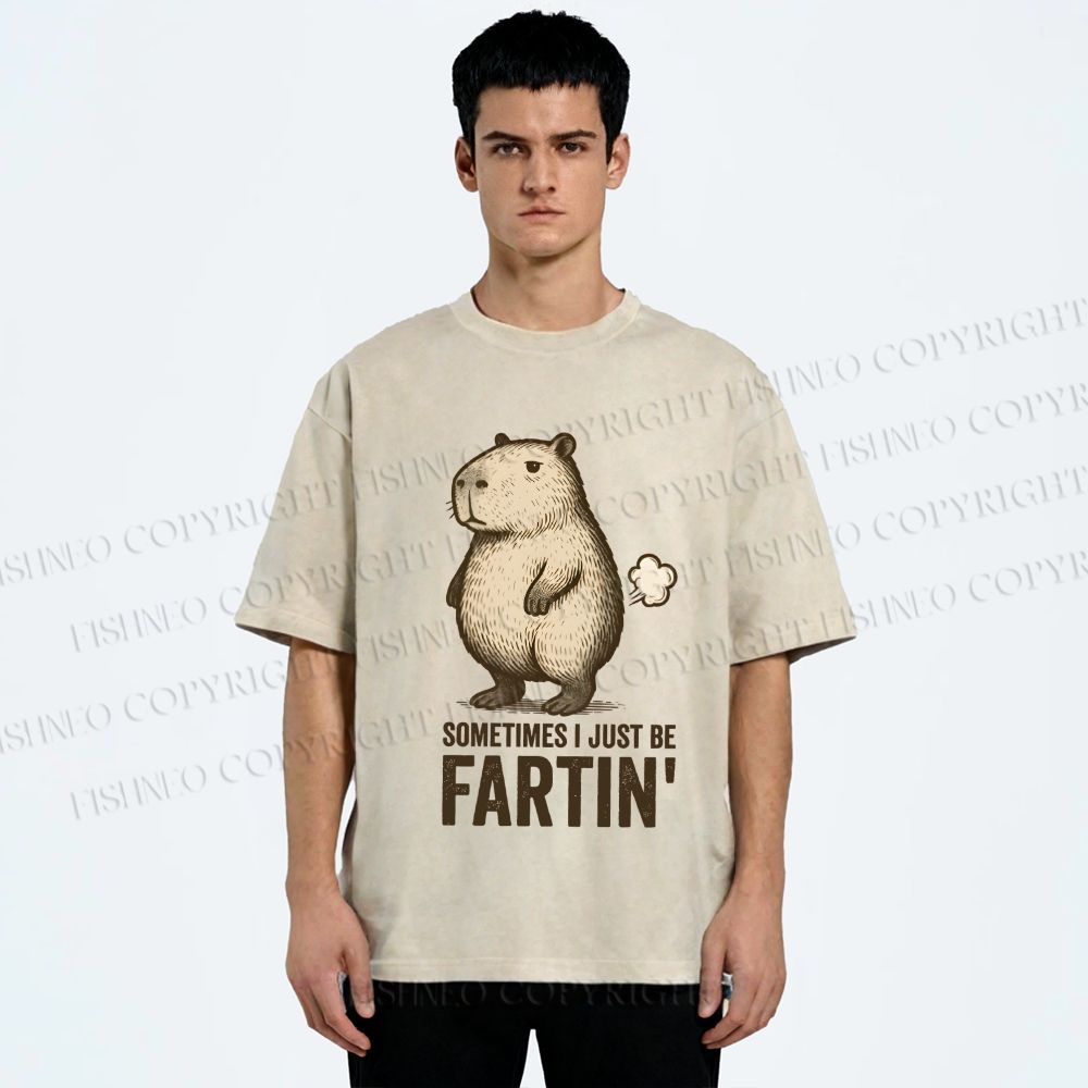 Unisex Sometimes I Just Be Fartin Capybara Printed Washed Tee