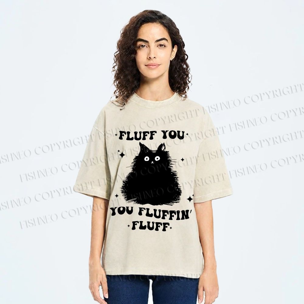Unisex Fluff You Cat Printed Washed Tee
