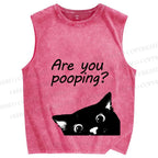 Unisex Are You Pooping Cat Printed Washed Tank Top