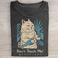 Unisex Vintage Don't Touch Me Cat Printed Washed Folded T-shirt