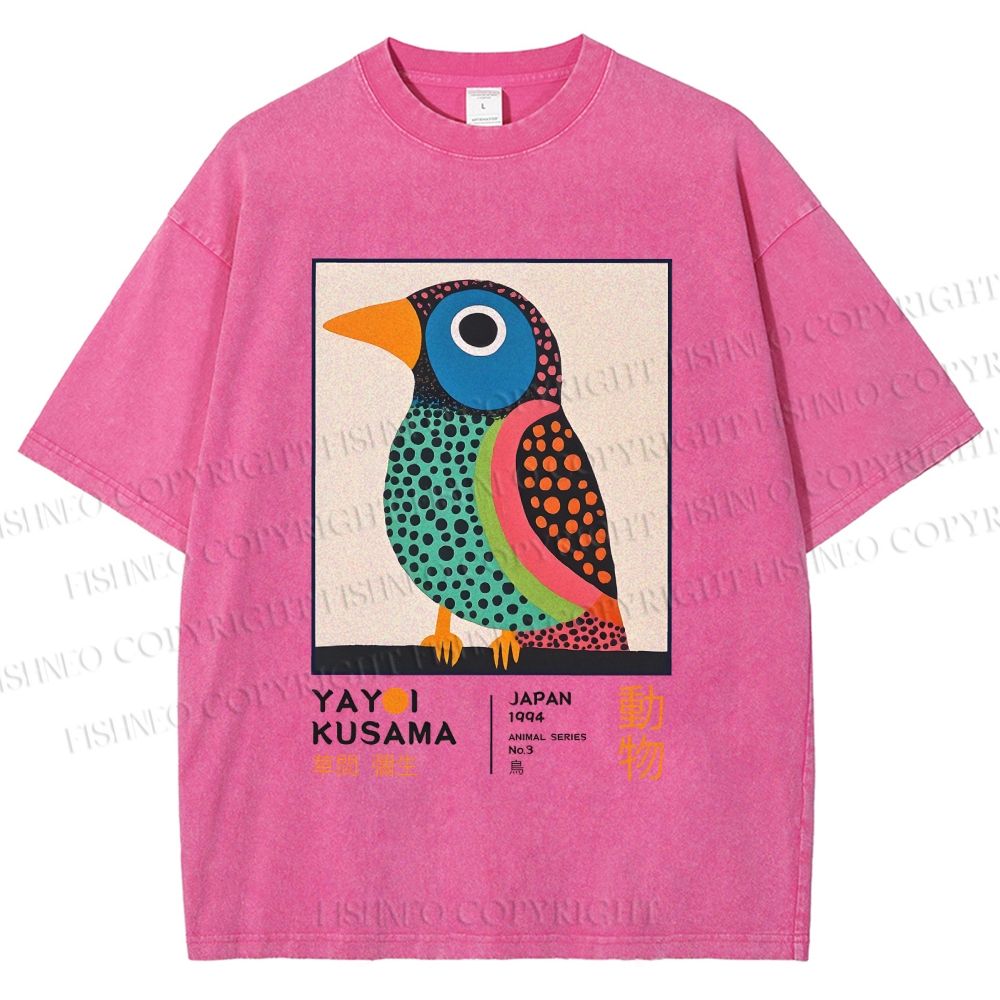 Unisex Yayoi Kusama Colorful Polka-dot Bird Printed Washed Tee