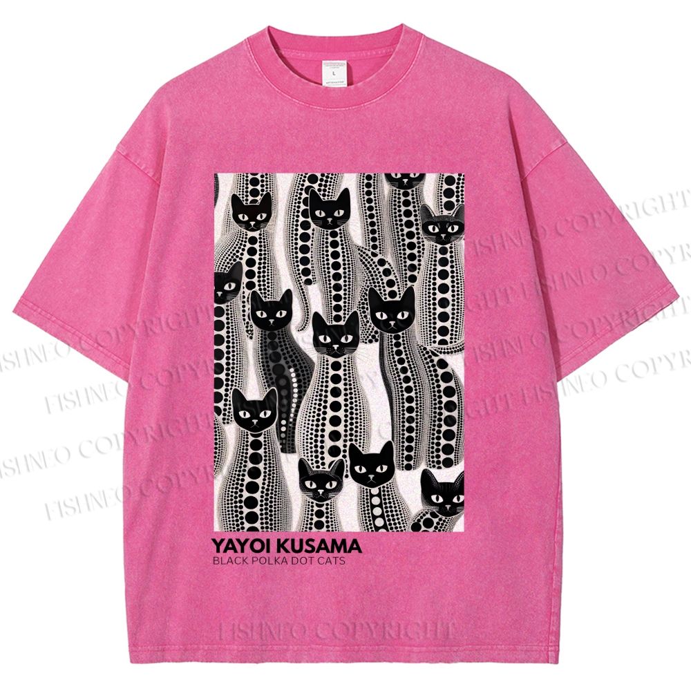 Unisex Yayoi Kusama Polka Dot Cat Printed Washed Tee