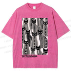 Unisex Yayoi Kusama Polka Dot Cat Printed Washed Tee