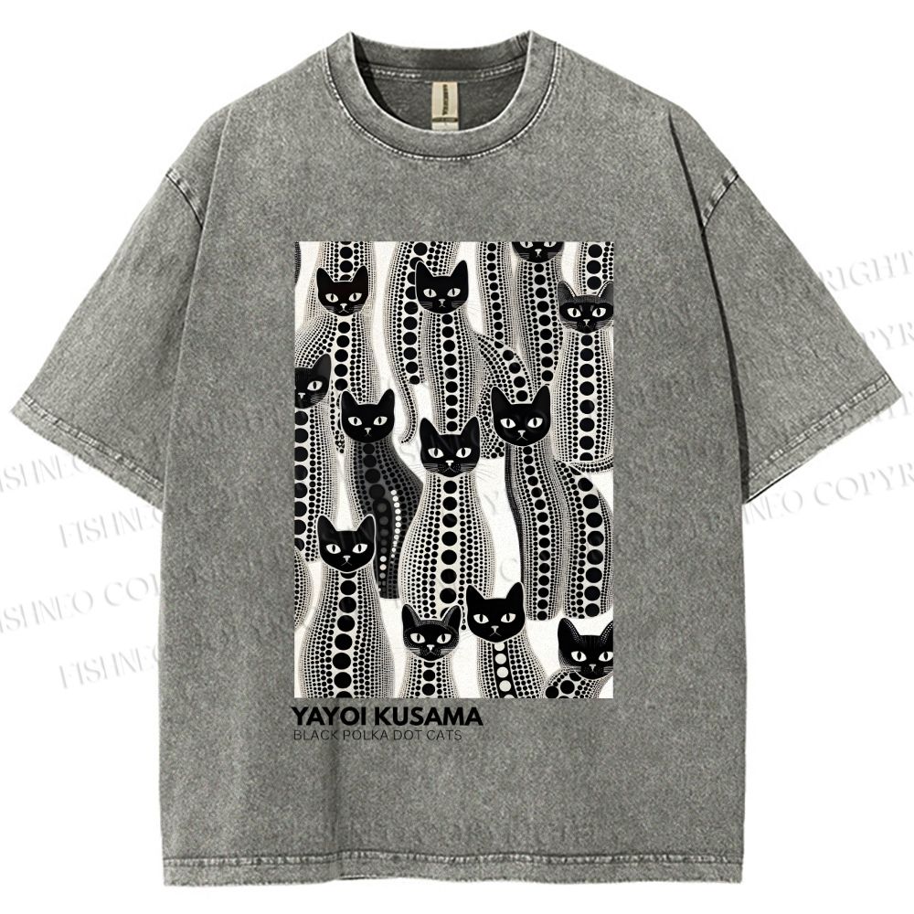 Unisex Yayoi Kusama Polka Dot Cat Printed Washed Tee