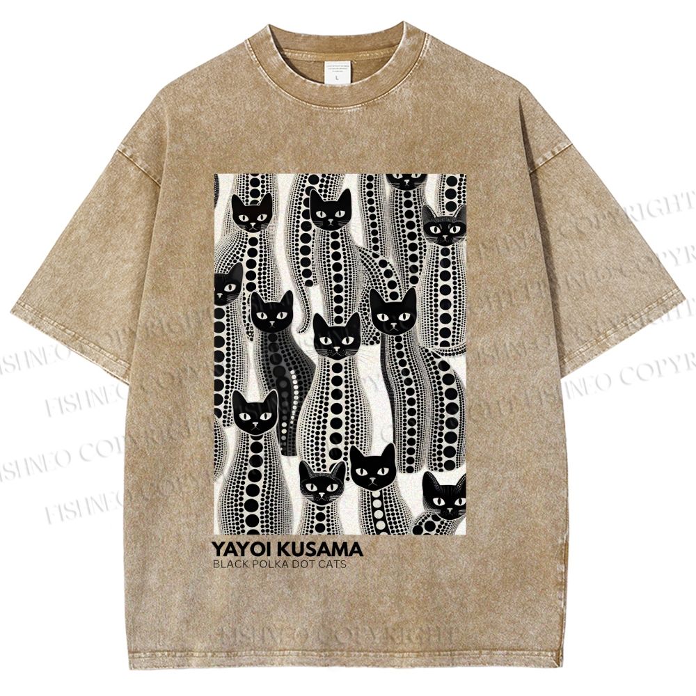Unisex Yayoi Kusama Polka Dot Cat Printed Washed Tee