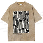 Unisex Yayoi Kusama Polka Dot Cat Printed Washed Tee