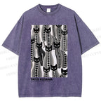 Unisex Yayoi Kusama Polka Dot Cat Printed Washed Tee