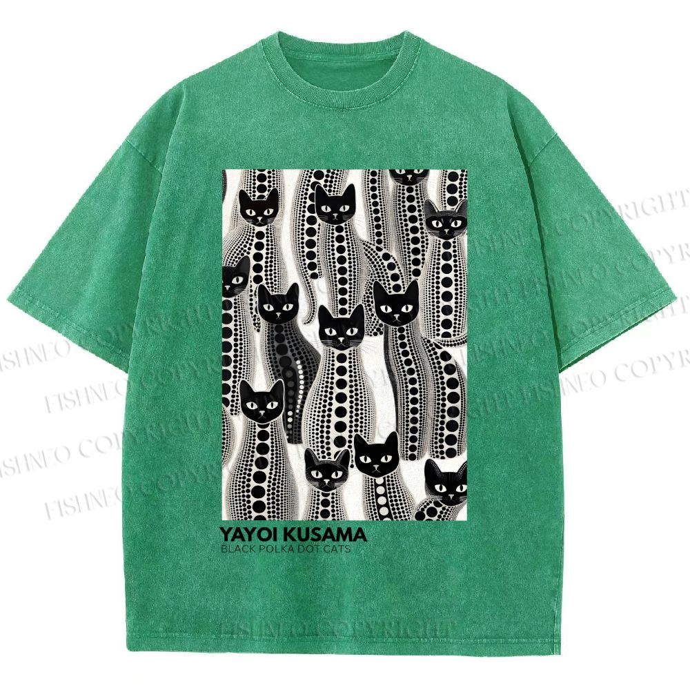 Unisex Yayoi Kusama Polka Dot Cat Printed Washed Tee
