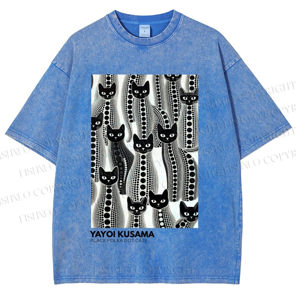 Unisex Yayoi Kusama Polka Dot Cat Printed Washed Tee