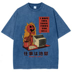 Skull Work Is Hell Vintage Wash Japanese Design T-Shirt