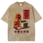 Skull Work Is Hell Vintage Wash Japanese Design T-Shirt