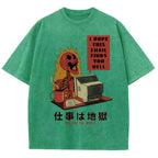 Skull Work Is Hell Vintage Wash Japanese Design T-Shirt