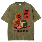 Skull Work Is Hell Vintage Wash Japanese Design T-Shirt