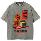 Skull Work Is Hell Vintage Wash Japanese Design T-Shirt