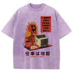 Skull Work Is Hell Vintage Wash Japanese Design T-Shirt