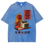 Skull Work Is Hell Vintage Wash Japanese Design T-Shirt