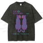 Unisex Yayoi Kusama Polka Dot Leopard Printed Washed Tee
