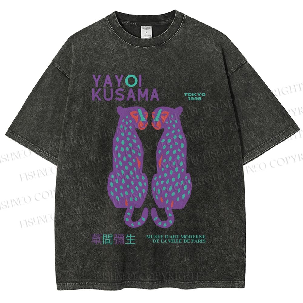 Unisex Yayoi Kusama Polka Dot Leopard Printed Washed Tee