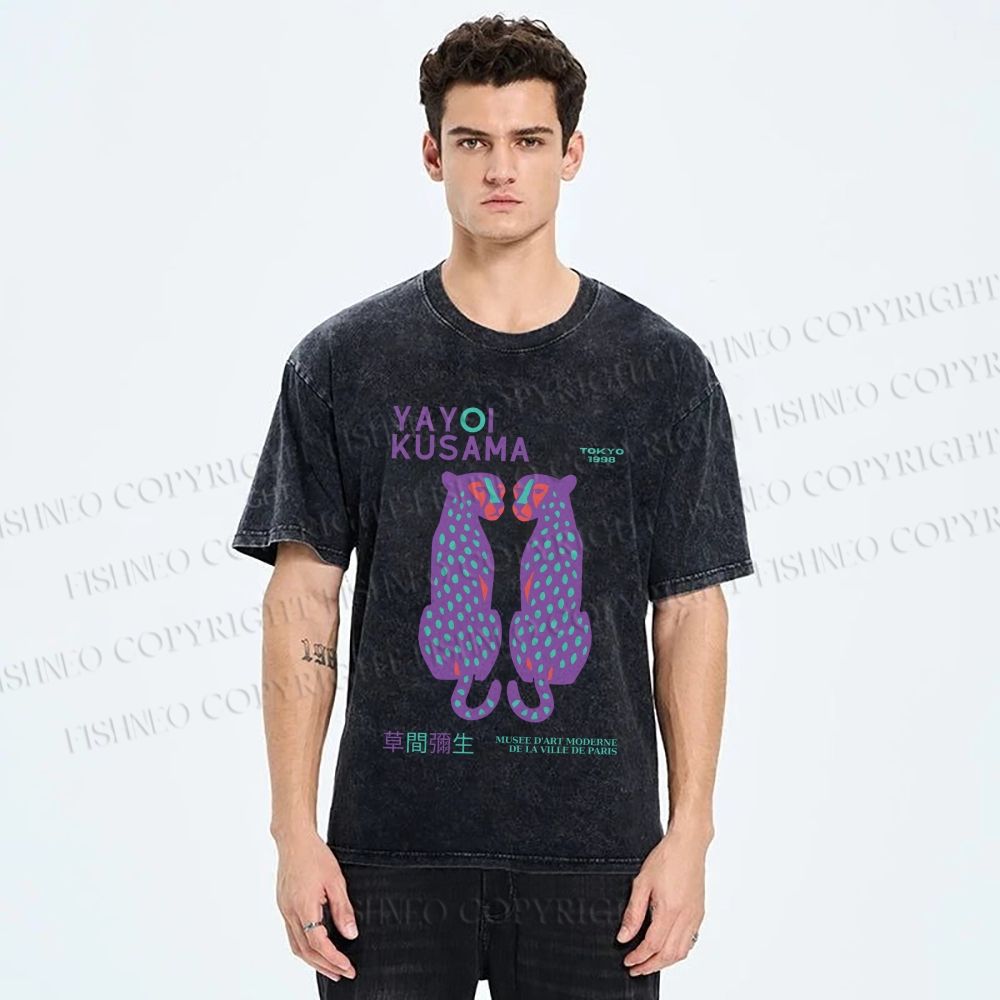 Unisex Yayoi Kusama Polka Dot Leopard Printed Washed Tee