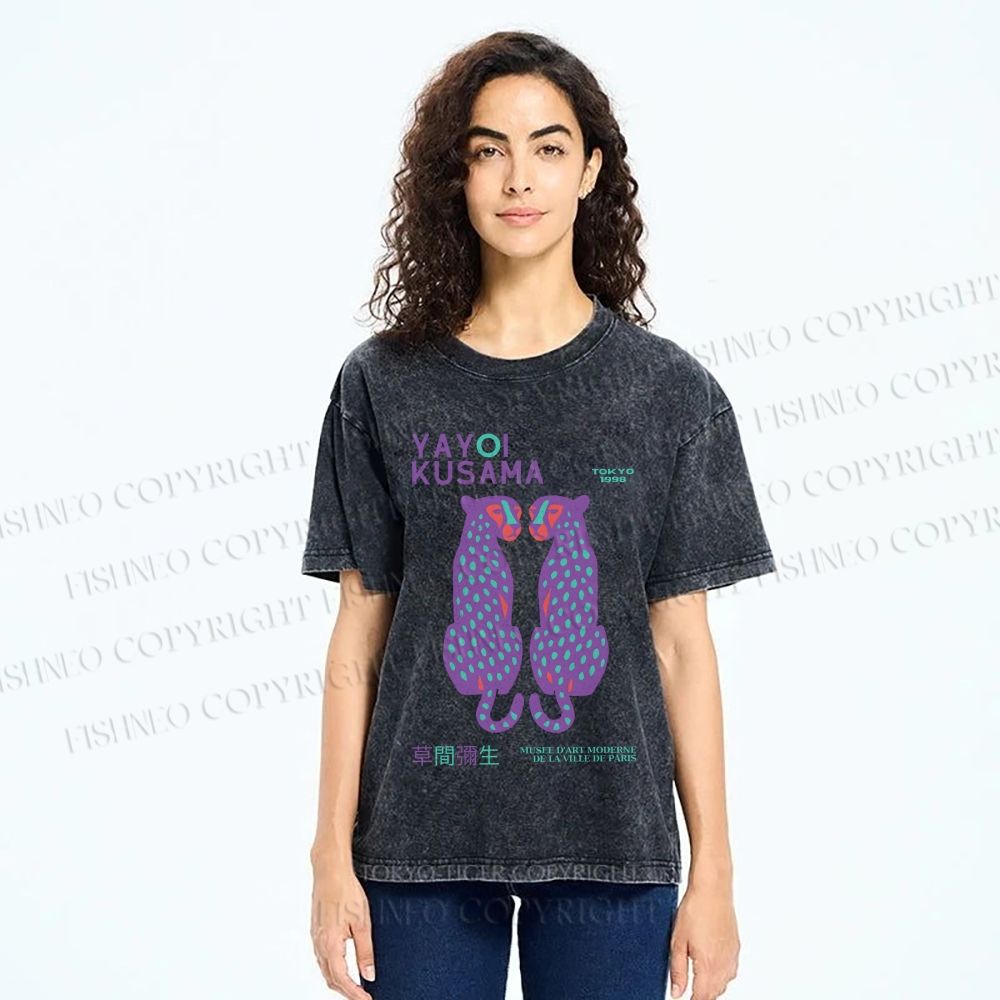 Unisex Yayoi Kusama Polka Dot Leopard Printed Washed Tee