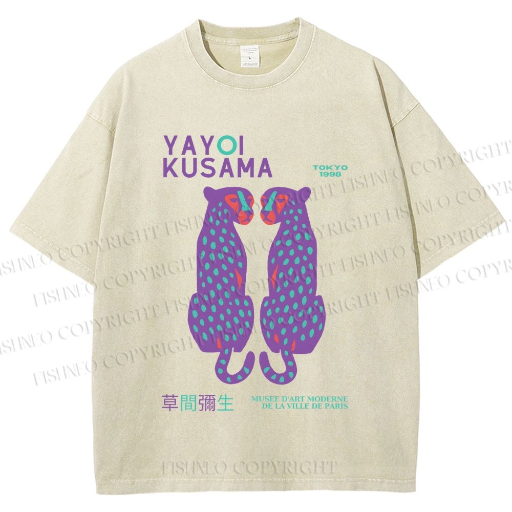 Unisex Yayoi Kusama Polka Dot Leopard Printed Washed Tee